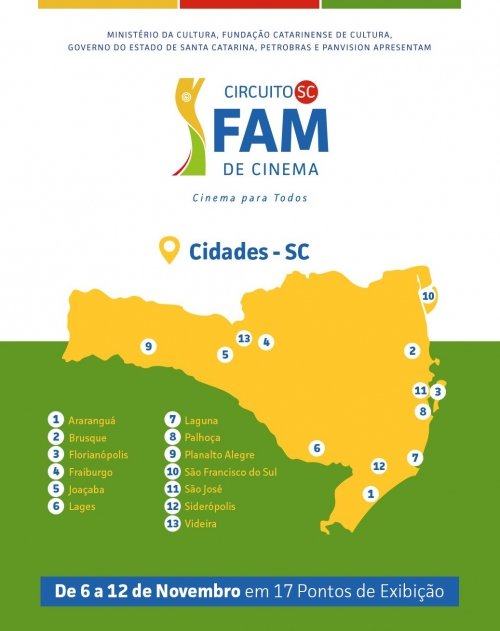 Panvision anuncia os 17 pontos de exibição do Circuito FAM de Cinema, Edição Santa Catarina