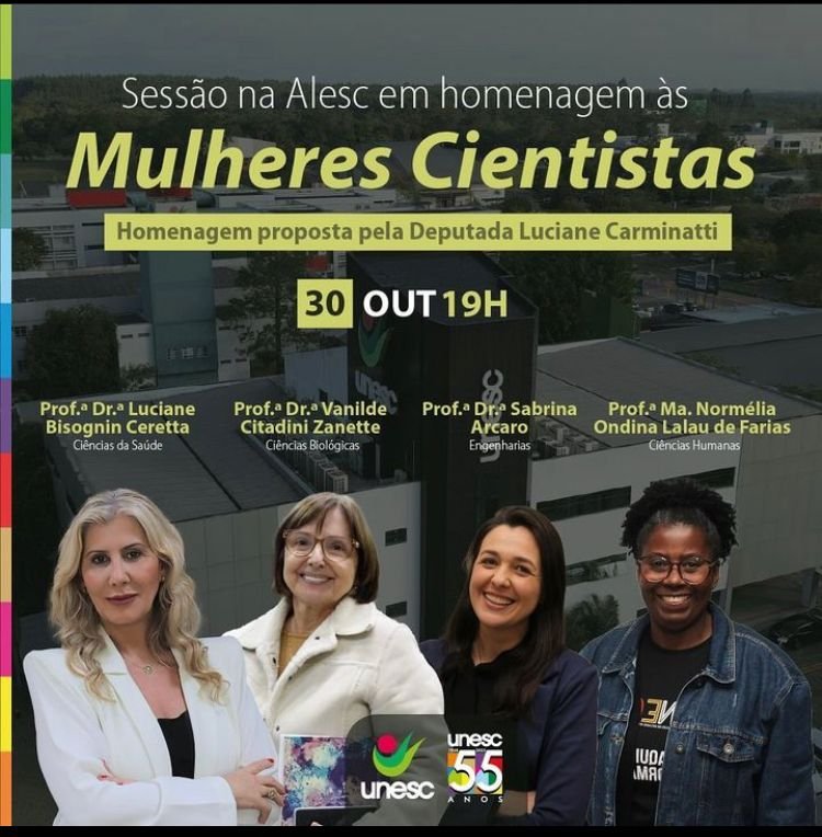 A Assembleia Legislativa de Santa Catarina (Alesc) realizará uma Sessão Solene em homenagem às mulheres cientistas do Estado, proposta pela deputada estadual Lu
