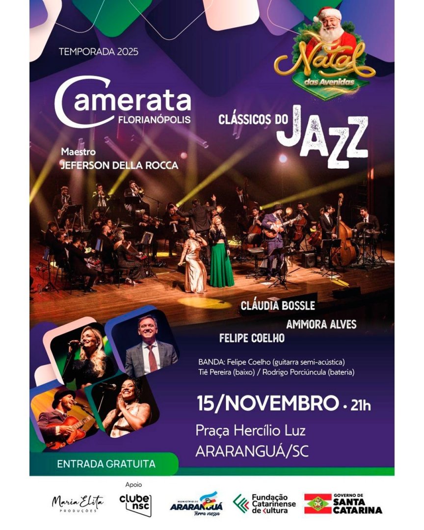 Camerata Florianópolis leva “Clássicos do Jazz” a Araranguá no feriado de 15 de novembro